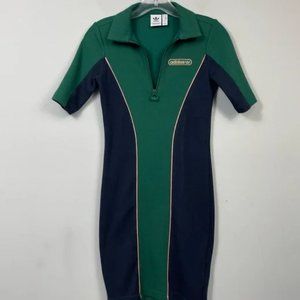 ADIDAS ORIGINALS DRESS WITH LOGO Green Blue Ribbed Mini Bodycon Retro Size XS